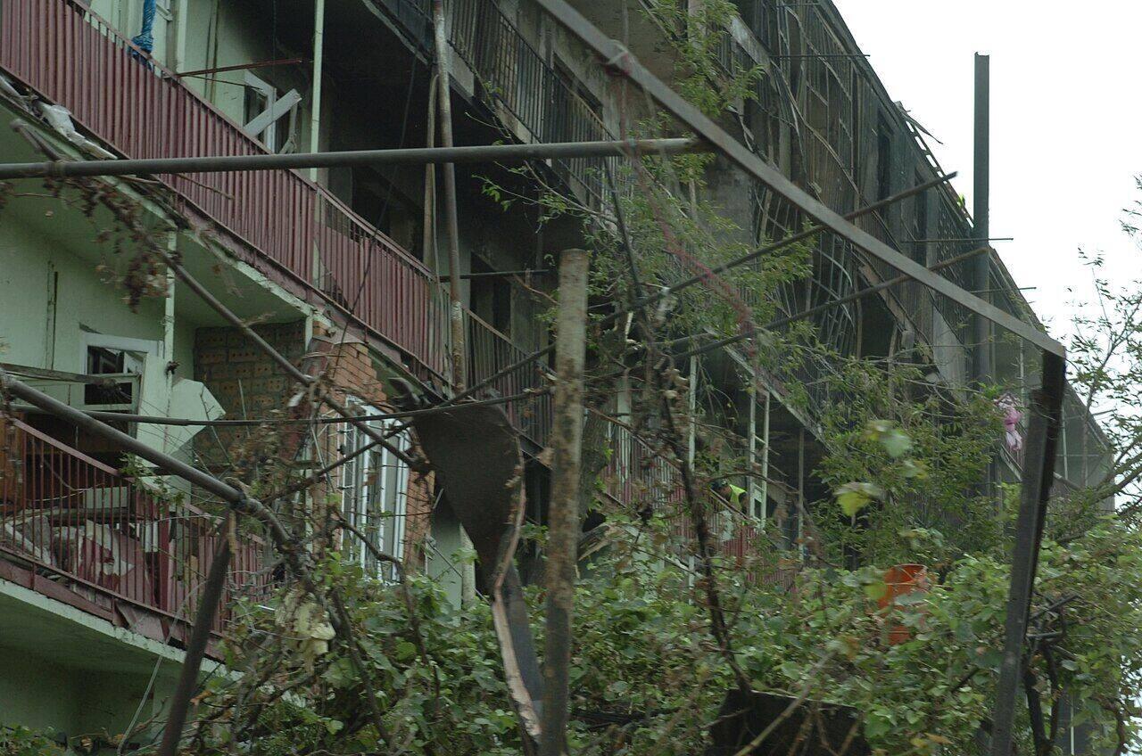 Burnt apartment block in Gori during the 2008 Russo-Georgian war